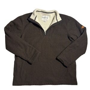 Orvis Mens Brown Sherpa Lined Fleece 1/4 Zip Pullover Sweater Size Medium*
